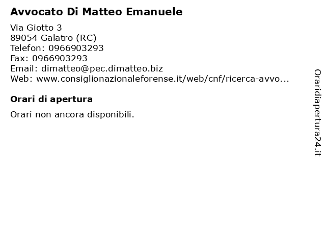 Avvocato Di Matteo Emanuele a Galatro (RC): indirizzo e orari di apertura