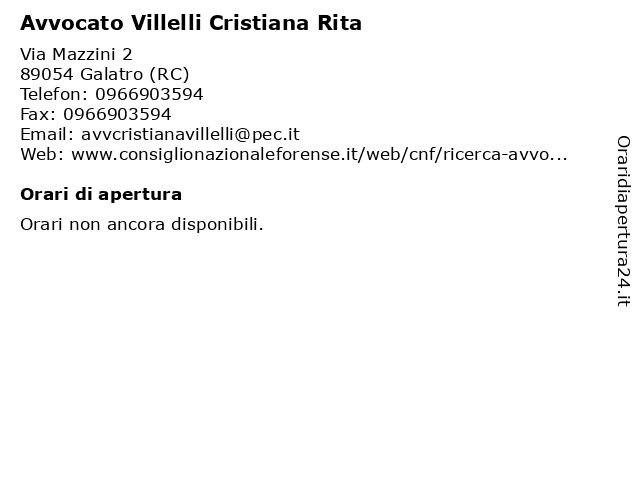 Avvocato Villelli Cristiana Rita a Galatro (RC): indirizzo e orari di apertura