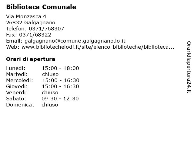 Biblioteca Comunale a Galgagnano: indirizzo e orari di apertura