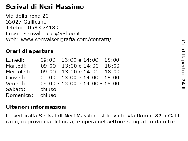 Serival di Neri Massimo a Gallicano: indirizzo e orari di apertura