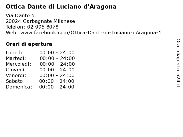 Ottica Dante di Luciano d'Aragona a Garbagnate Milanese: indirizzo e orari di apertura