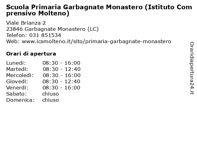 Scuola Primaria Garbagnate Monastero (Istituto Comprensivo Molteno) a Garbagnate Monastero (LC): indirizzo e orari di apertura
