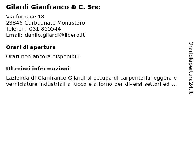 Gilardi Gianfranco & C. Snc a Garbagnate Monastero: indirizzo e orari di apertura
