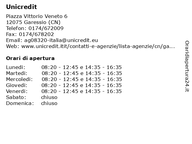 Unicredit a Garessio (CN): indirizzo e orari di apertura