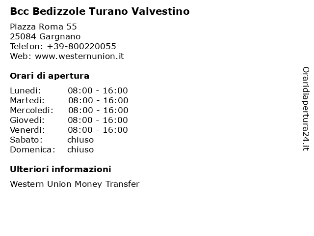 Bcc Bedizzole Turano Valvestino a Gargnano: indirizzo e orari di apertura