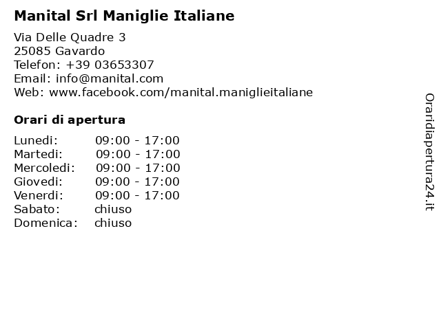 Manital Srl Maniglie Italiane a Gavardo: indirizzo e orari di apertura