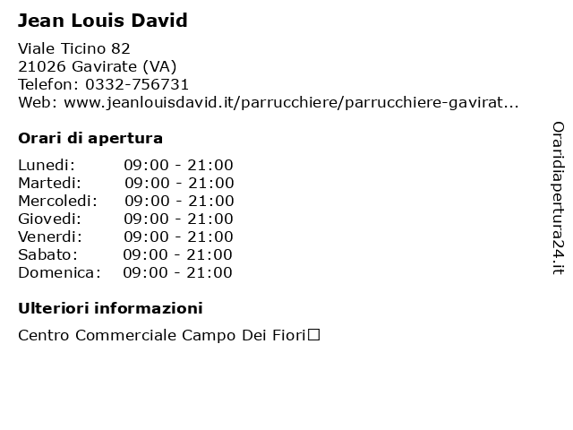 Jean Louis David a Gavirate (VA): indirizzo e orari di apertura