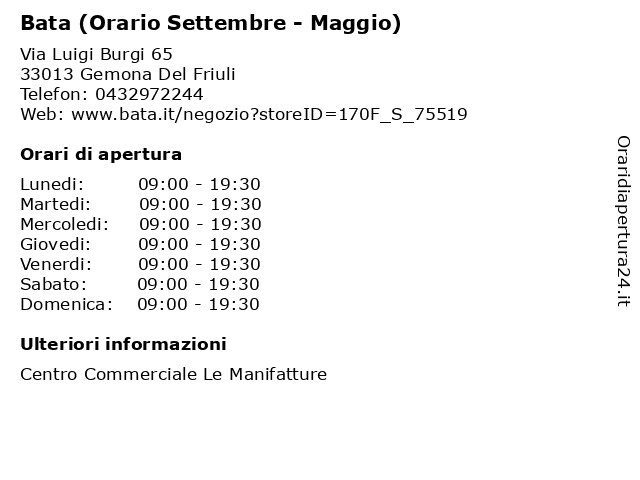 Bata (Orario Settembre - Maggio) a Gemona Del Friuli: indirizzo e orari di apertura