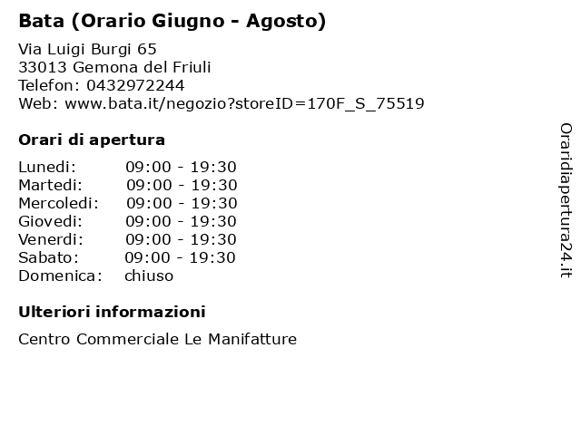 Bata (Orario Giugno - Agosto) a Gemona del Friuli: indirizzo e orari di apertura