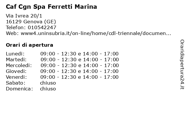 Caf Cgn Spa Ferretti Marina a Genova (GE): indirizzo e orari di apertura
