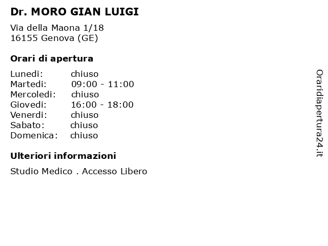 Dr. MORO GIAN LUIGI a Genova (GE): indirizzo e orari di apertura