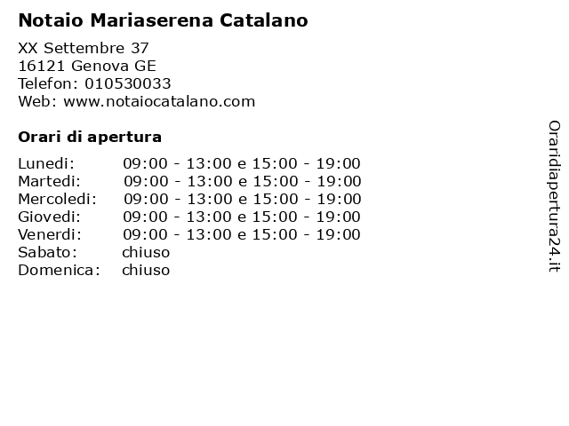 Notaio Mariaserena Catalano a Genova GE: indirizzo e orari di apertura