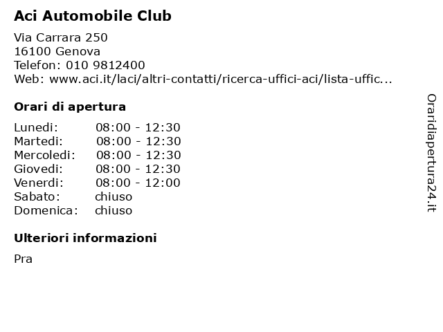 Aci Automobile Club a Genova: indirizzo e orari di apertura