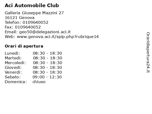 Aci Automobile Club a Genova: indirizzo e orari di apertura