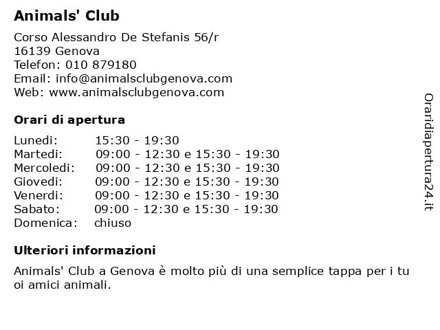 Animals' Club a Genova: indirizzo e orari di apertura