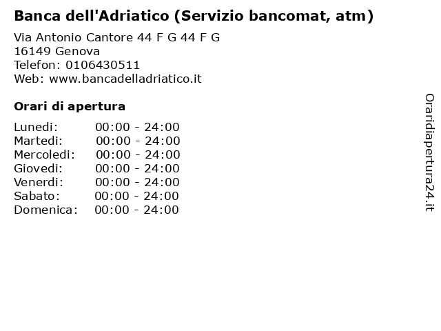Banca dell'Adriatico (Servizio bancomat, atm) a Genova: indirizzo e orari di apertura