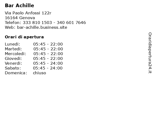 Bar Achille a Genova: indirizzo e orari di apertura