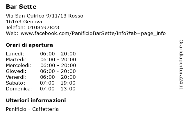 Bar Sette a Genova: indirizzo e orari di apertura