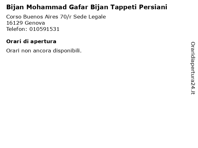 Bijan Mohammad Gafar Bijan Tappeti Persiani a Genova: indirizzo e orari di apertura
