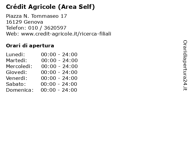 Crédit Agricole (Area Self) a Genova: indirizzo e orari di apertura