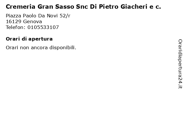 Cremeria Gran Sasso Snc Di Pietro Giacheri e c. a Genova: indirizzo e orari di apertura