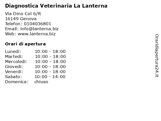 Diagnostica Veterinaria La Lanterna a Genova: indirizzo e orari di apertura