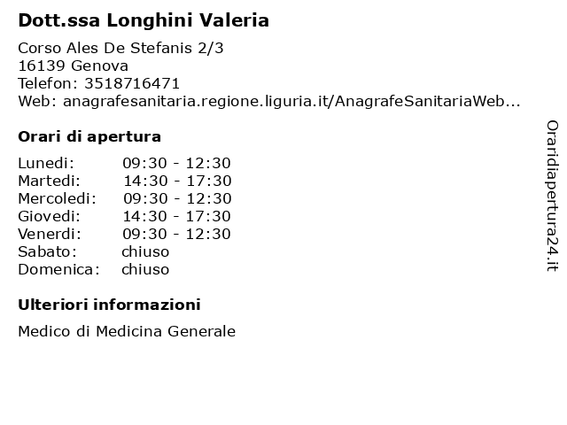 Dott.ssa Longhini Valeria a Genova: indirizzo e orari di apertura