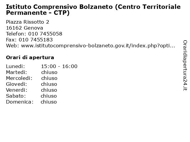 Istituto Comprensivo Bolzaneto (Centro Territoriale Permanente - CTP) a Genova: indirizzo e orari di apertura