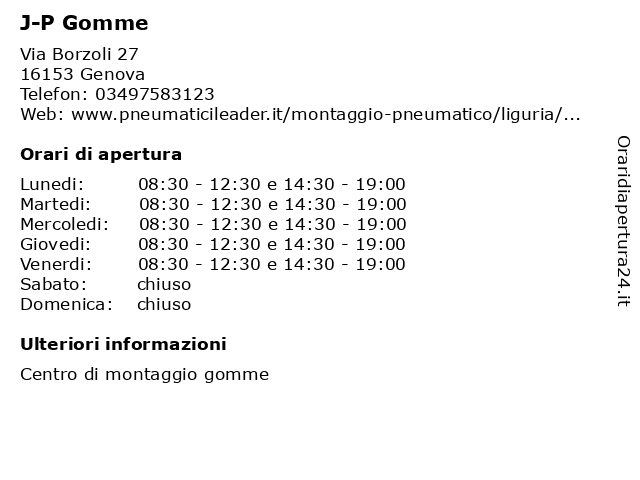 J-P Gomme a Genova: indirizzo e orari di apertura
