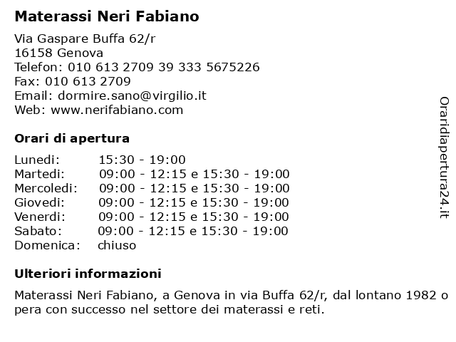 Materassi Neri Fabiano a Genova: indirizzo e orari di apertura