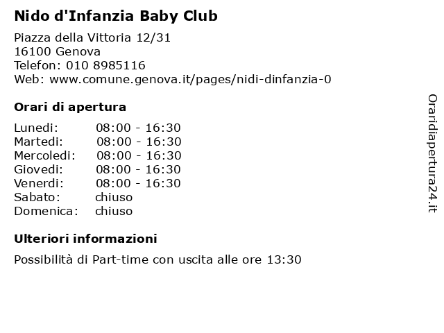 Nido d'Infanzia Baby Club a Genova: indirizzo e orari di apertura