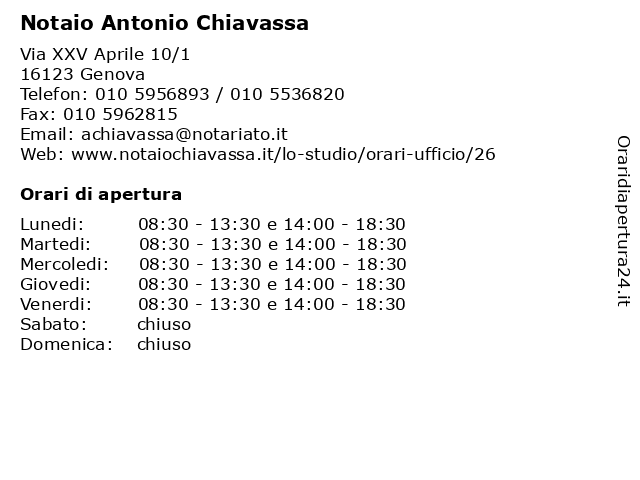 Notaio Antonio Chiavassa a Genova: indirizzo e orari di apertura