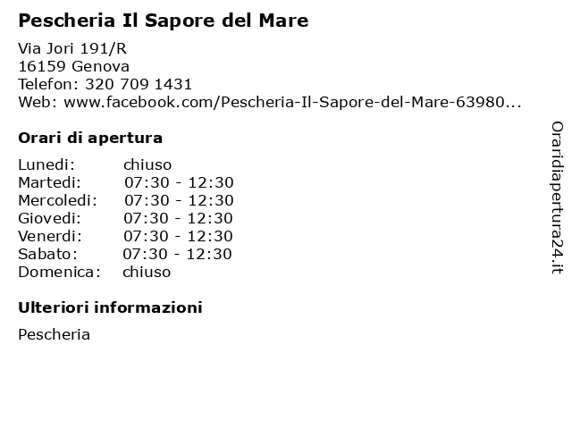 Pescheria Il Sapore del Mare a Genova: indirizzo e orari di apertura