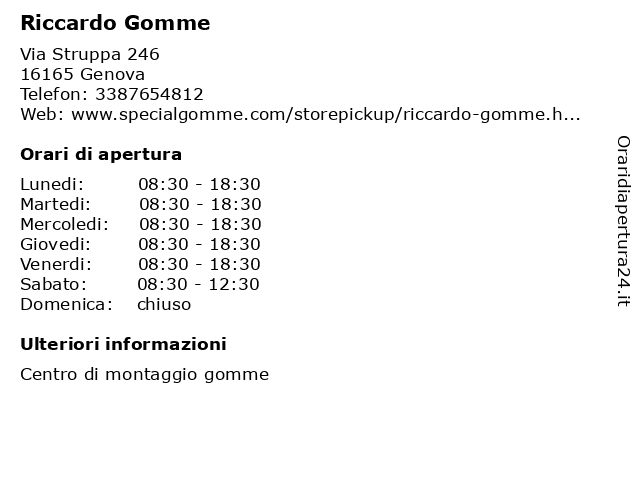 Riccardo Gomme a Genova: indirizzo e orari di apertura