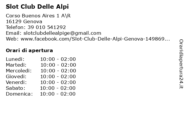 Slot Club Delle Alpi a Genova: indirizzo e orari di apertura
