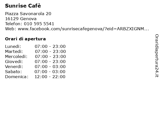 Sunrise Cafè a Genova: indirizzo e orari di apertura