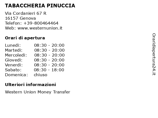 TABACCHERIA PINUCCIA a Genova: indirizzo e orari di apertura