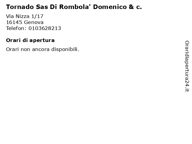 Tornado Sas Di Rombola' Domenico & c. a Genova: indirizzo e orari di apertura
