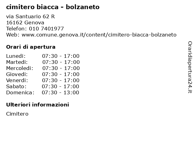 cimitero biacca - bolzaneto a Genova: indirizzo e orari di apertura