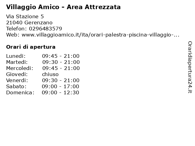 Villaggio Amico - Area Attrezzata a Gerenzano: indirizzo e orari di apertura