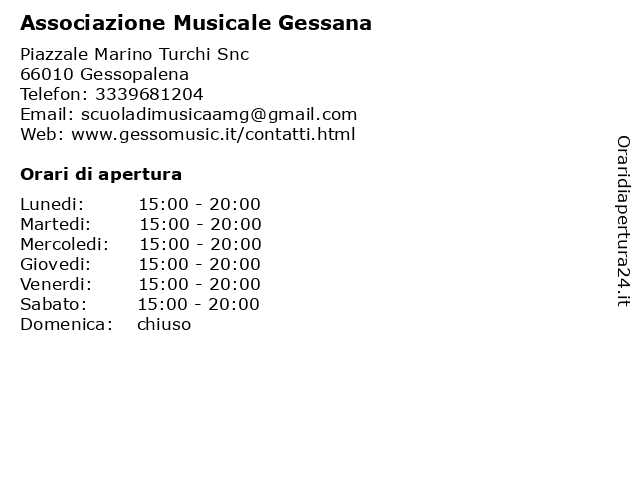 Associazione Musicale Gessana a Gessopalena: indirizzo e orari di apertura