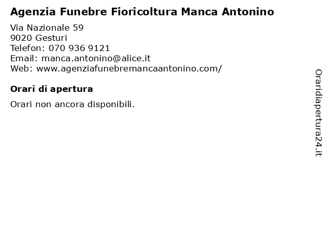 Agenzia Funebre Fioricoltura Manca Antonino a Gesturi: indirizzo e orari di apertura