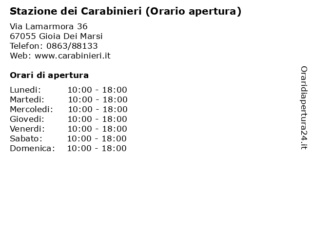 Stazione dei Carabinieri (Orario apertura) a Gioia Dei Marsi: indirizzo e orari di apertura
