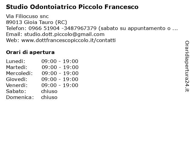 Studio Odontoiatrico Piccolo Francesco a Gioia Tauro (RC): indirizzo e orari di apertura
