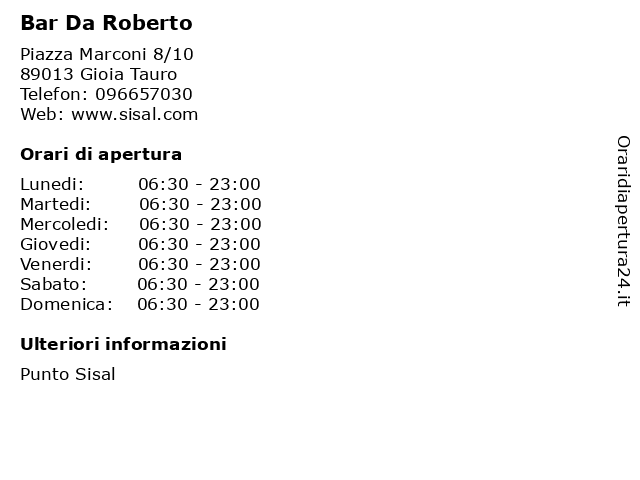 Bar Da Roberto a Gioia Tauro: indirizzo e orari di apertura