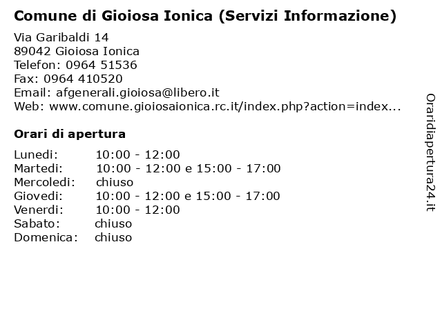 Comune di Gioiosa Ionica (Servizi Informazione) a Gioiosa Ionica: indirizzo e orari di apertura