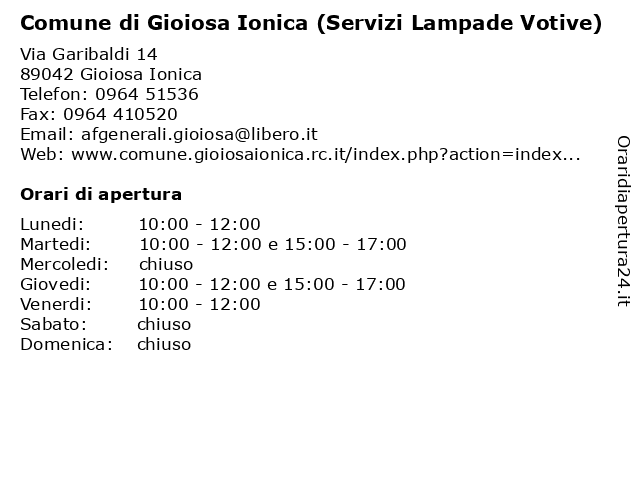 Comune di Gioiosa Ionica (Servizi Lampade Votive) a Gioiosa Ionica: indirizzo e orari di apertura