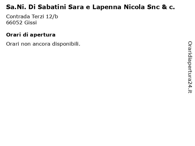 Sa.Ni. Di Sabatini Sara e Lapenna Nicola Snc & c. a Gissi: indirizzo e orari di apertura