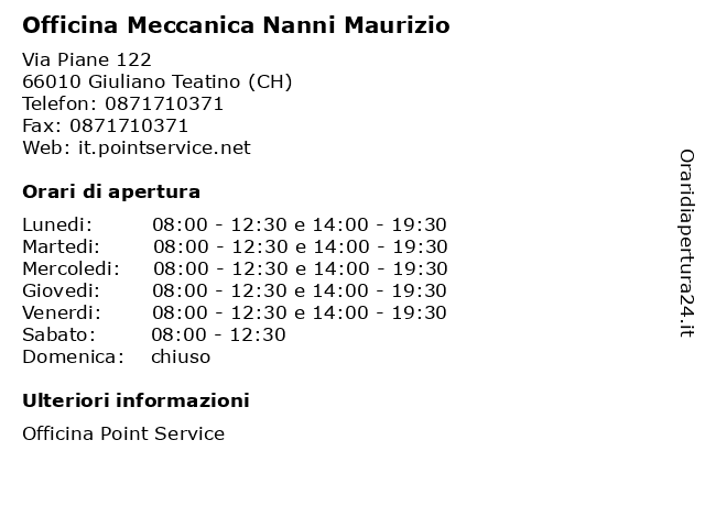 Officina Meccanica Nanni Maurizio a Giuliano Teatino (CH): indirizzo e orari di apertura