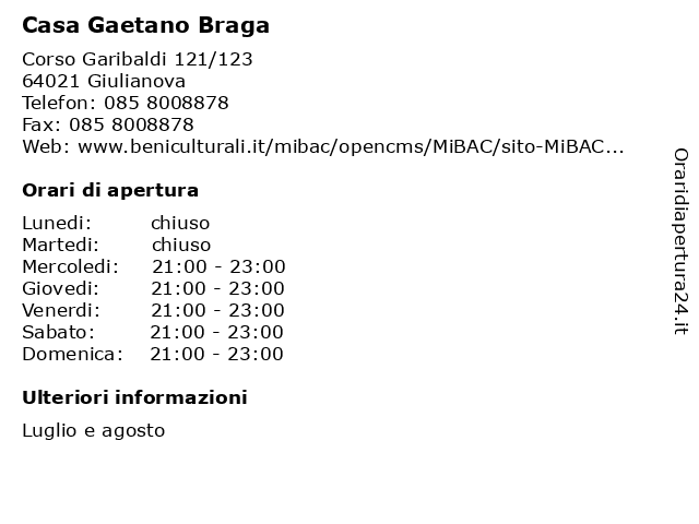Casa Gaetano Braga a Giulianova: indirizzo e orari di apertura
